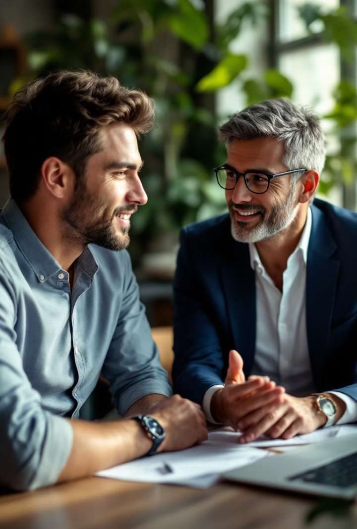 Mentor e jovem talento em conversa